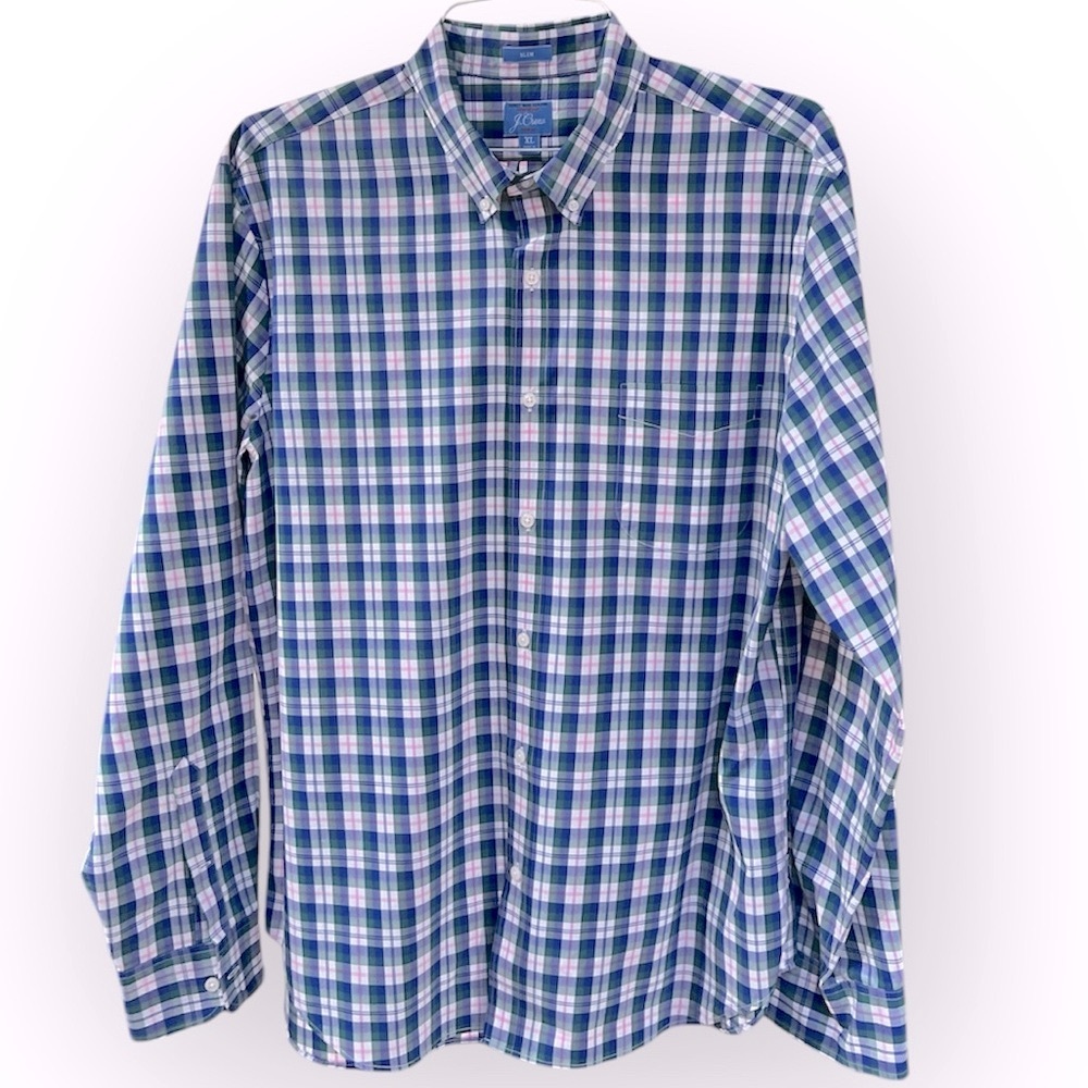 J. Crew Men's Secret Wash Blue Plaid Shirt XL - Picture 3 of 5